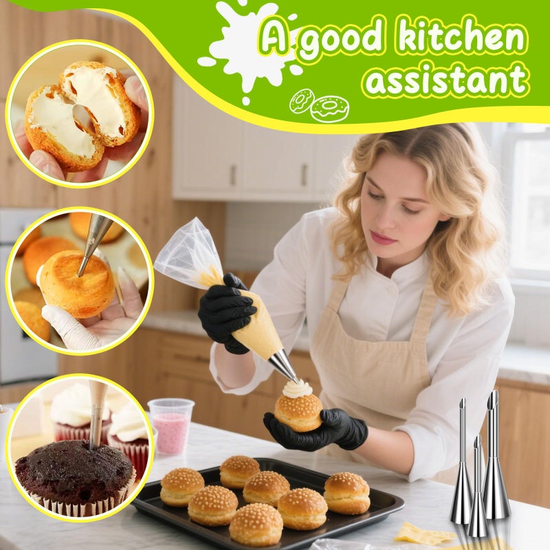 Suuker Cream Piping Tips, Stainless Steel Long Cream Puff Nozzle Decor Small Pastry Icing Piping Decorating Tools (3 Pieces) - Image 3